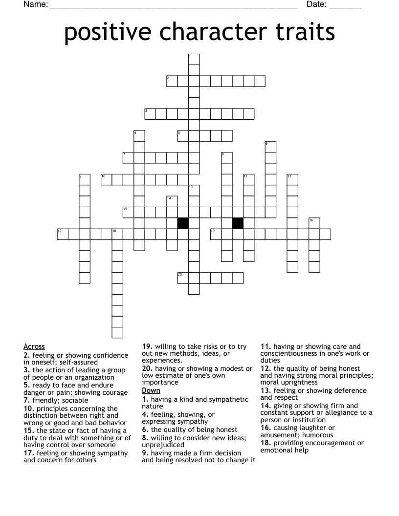 positive character traits Crossword