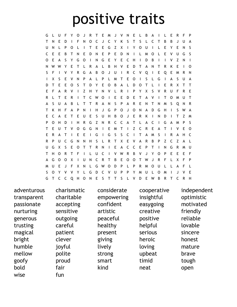 positive traits Word Search