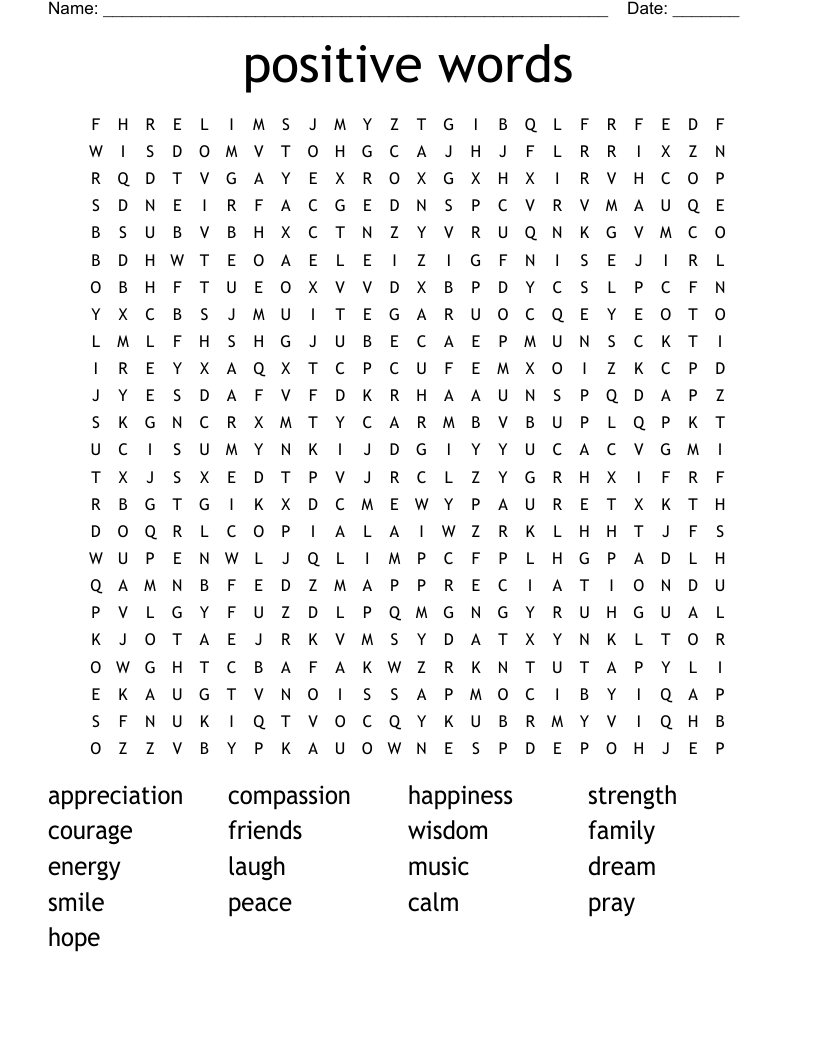 positive words Word Search