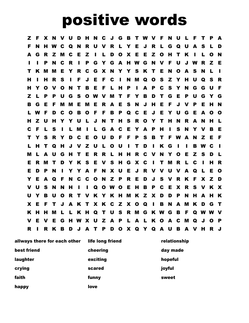 positive words Word Search