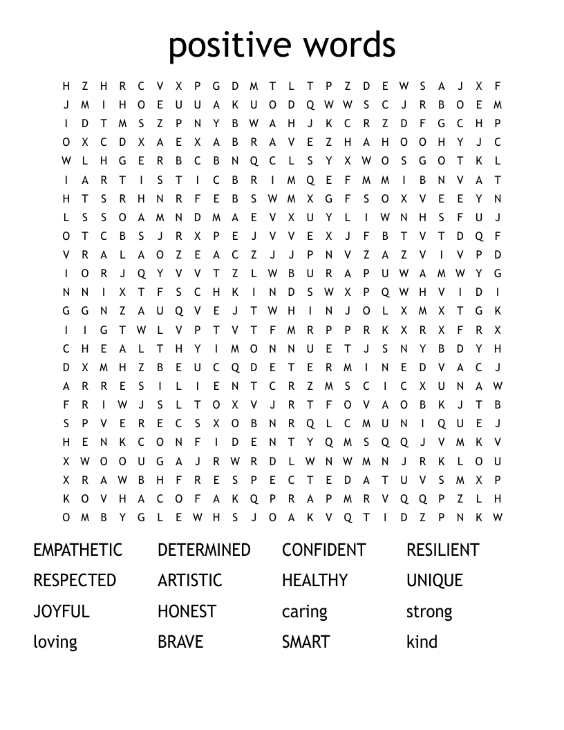 positive words  Word Search