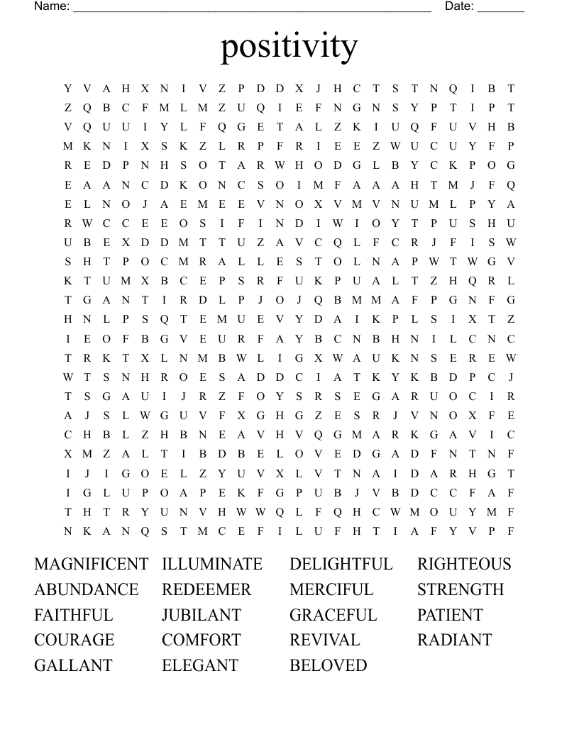 positivity Word Search