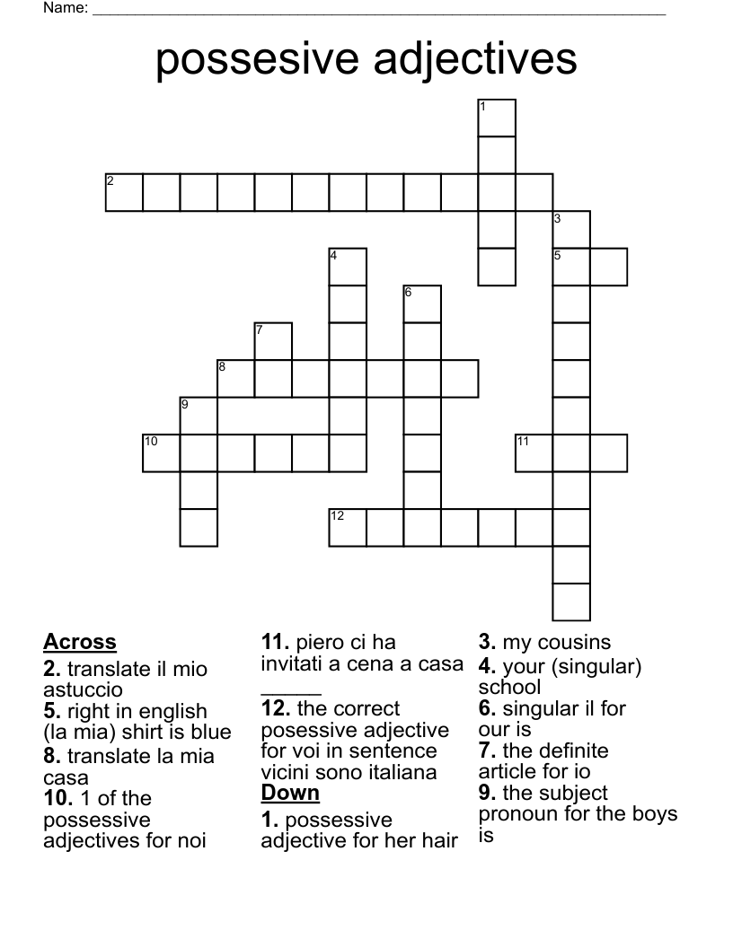 possesive adjectives  Crossword