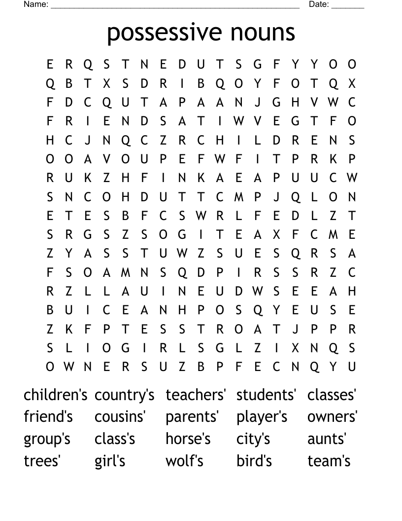 possessive nouns  Word Search