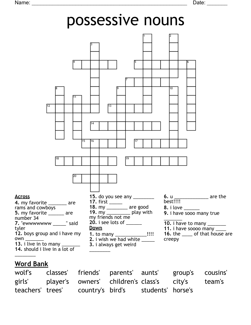 possessive nouns  Crossword