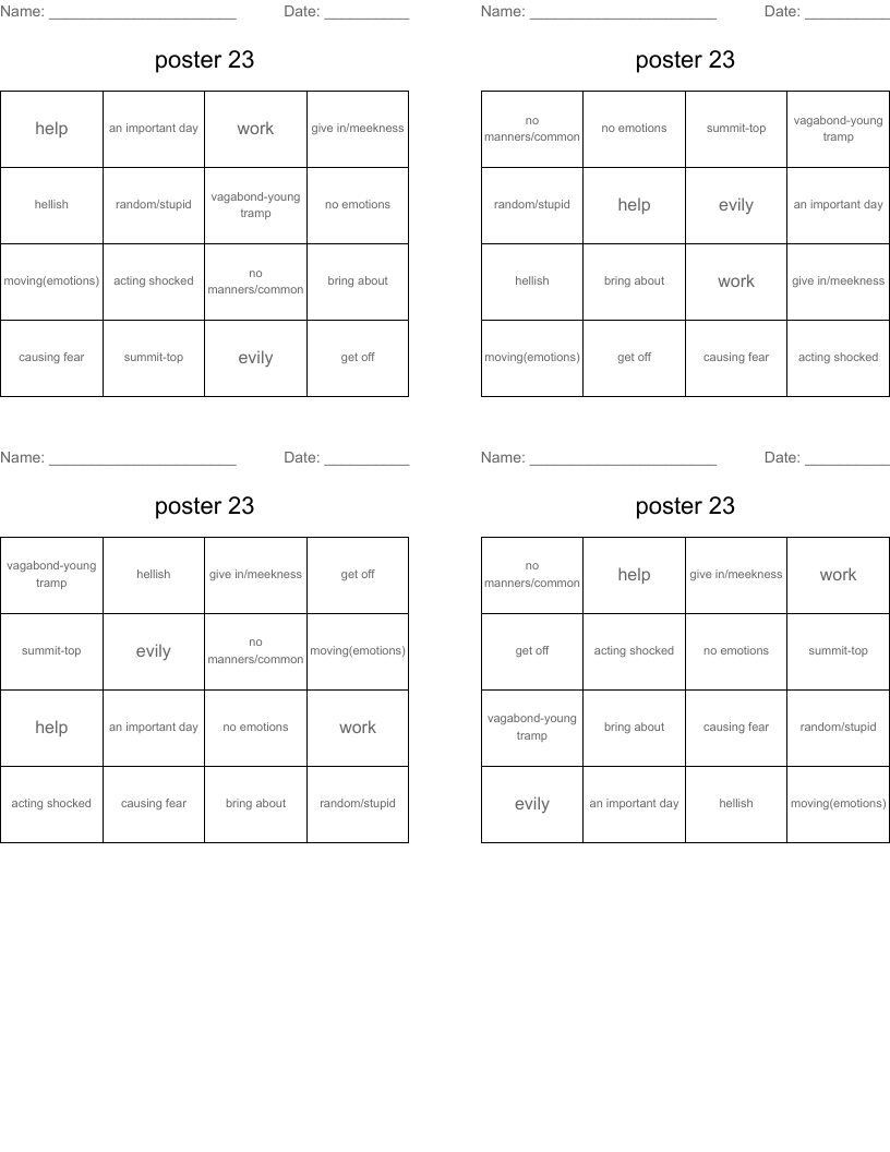 poster 23  Bingo Cards