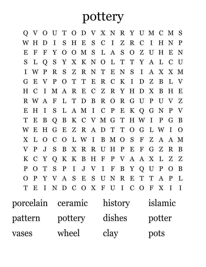pottery Word Search