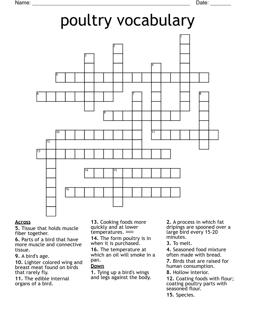 poultry vocabulary Crossword
