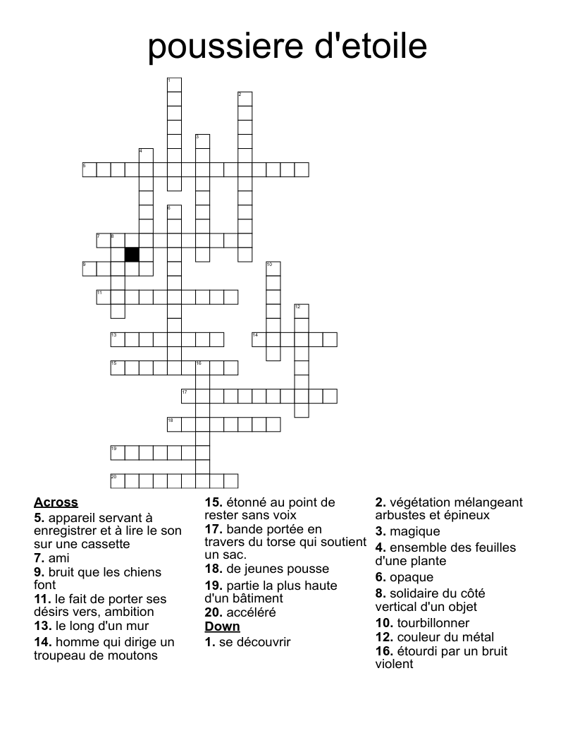 poussiere d'etoile Crossword