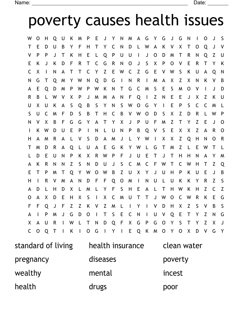 poverty causes health issues  Word Search
