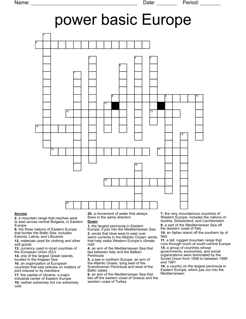 power basic Europe Crossword