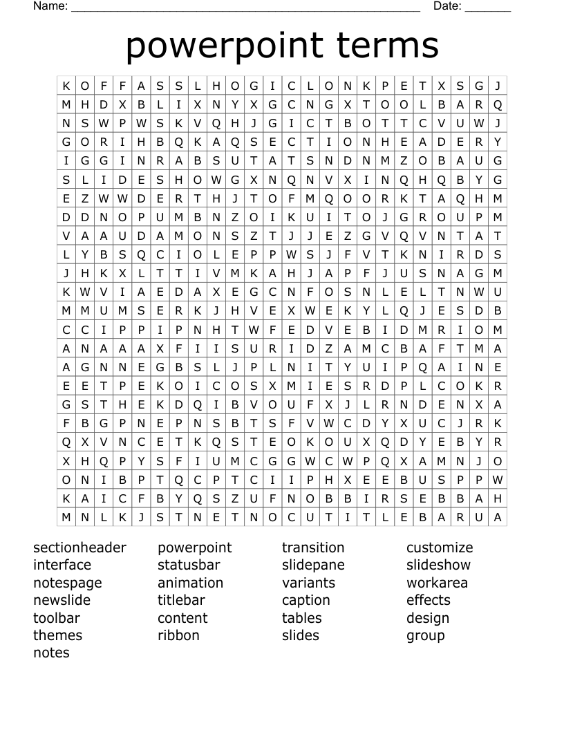 powerpoint terms Word Search