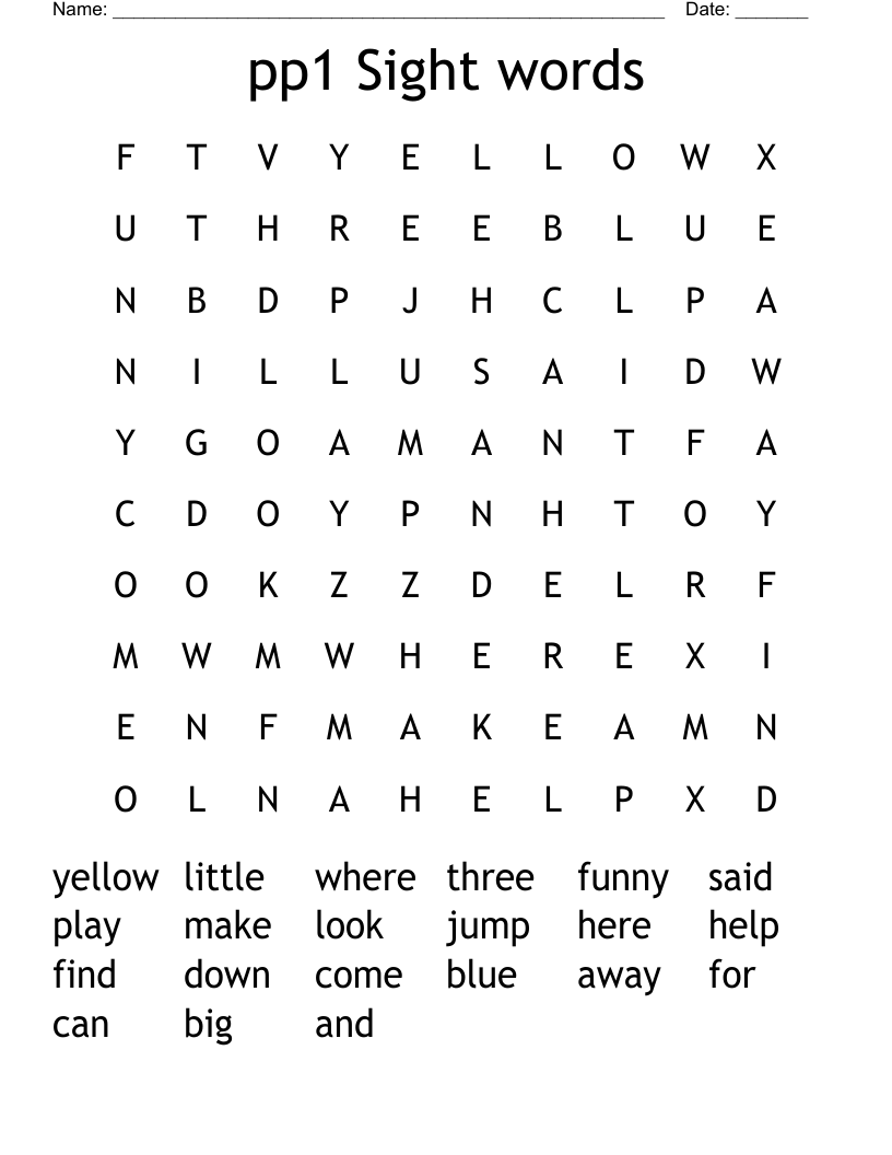 pp1 Sight words Word Search