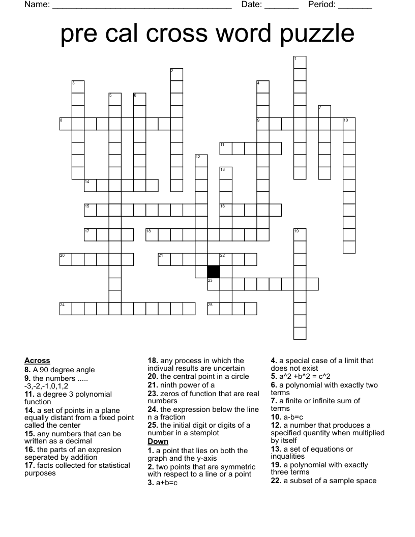 pre cal cross word puzzle