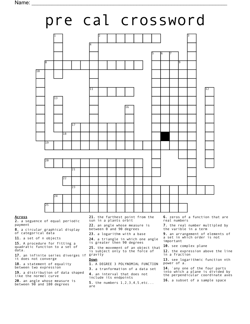 pre cal crossword 