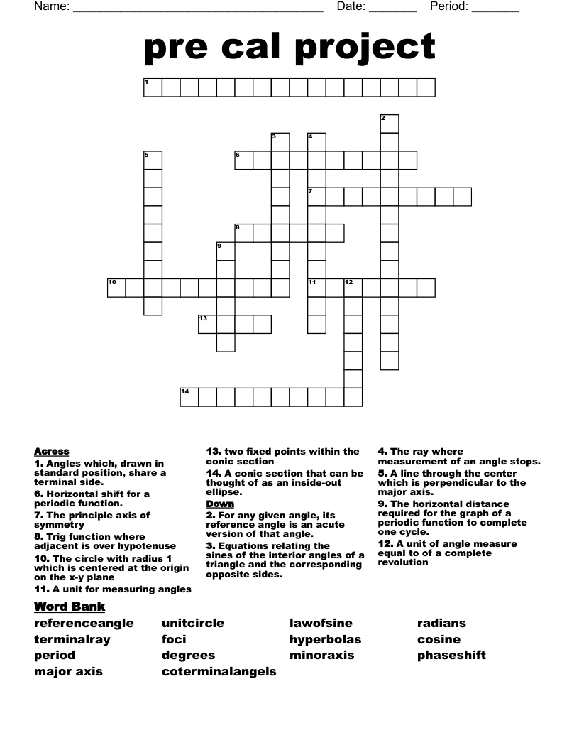 pre cal project  Crossword