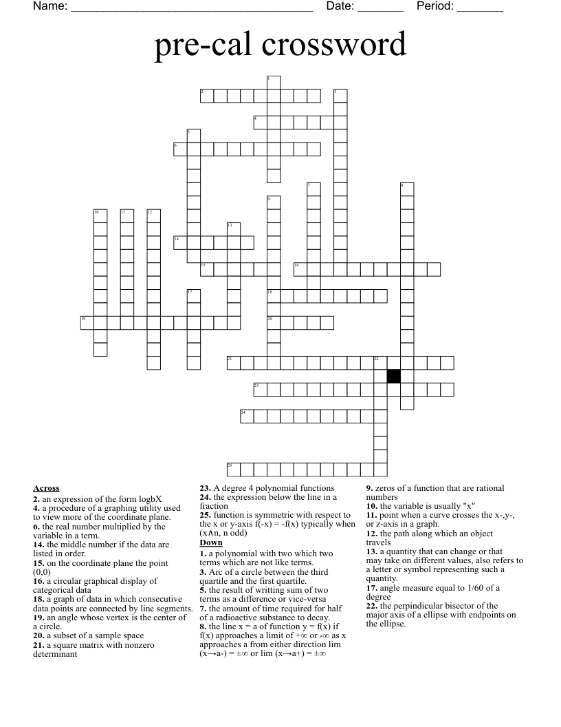 pre-cal crossword 
