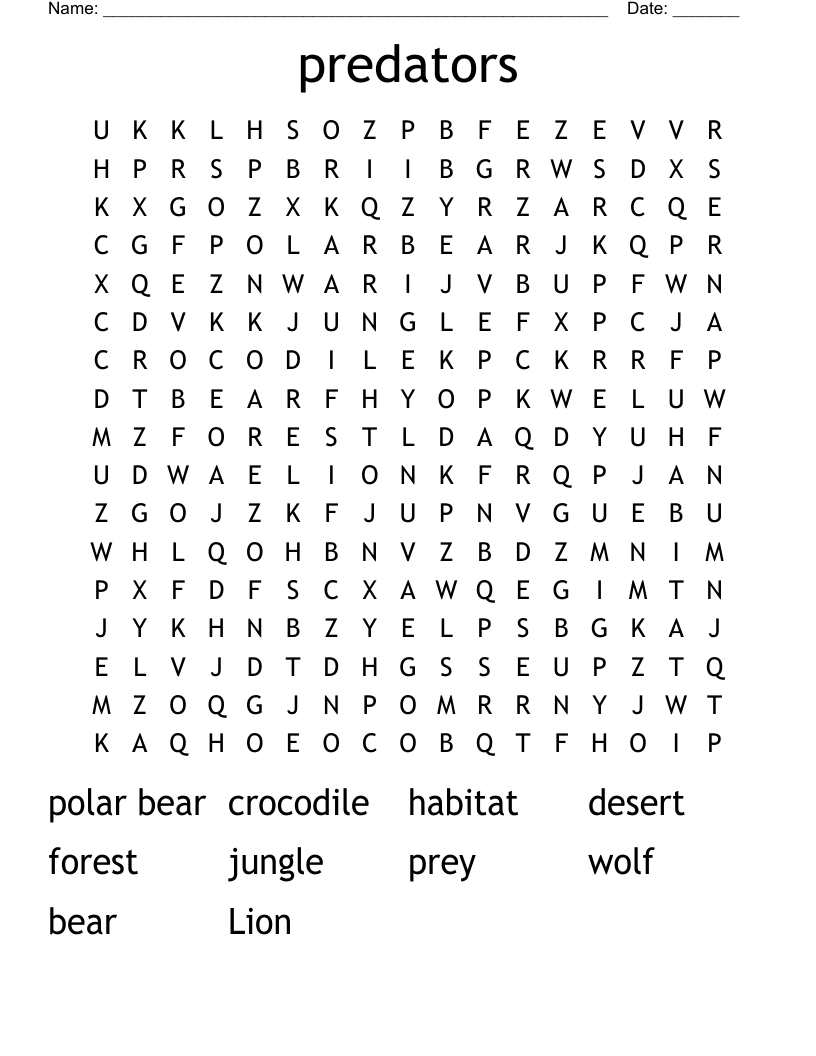 predators Word Search