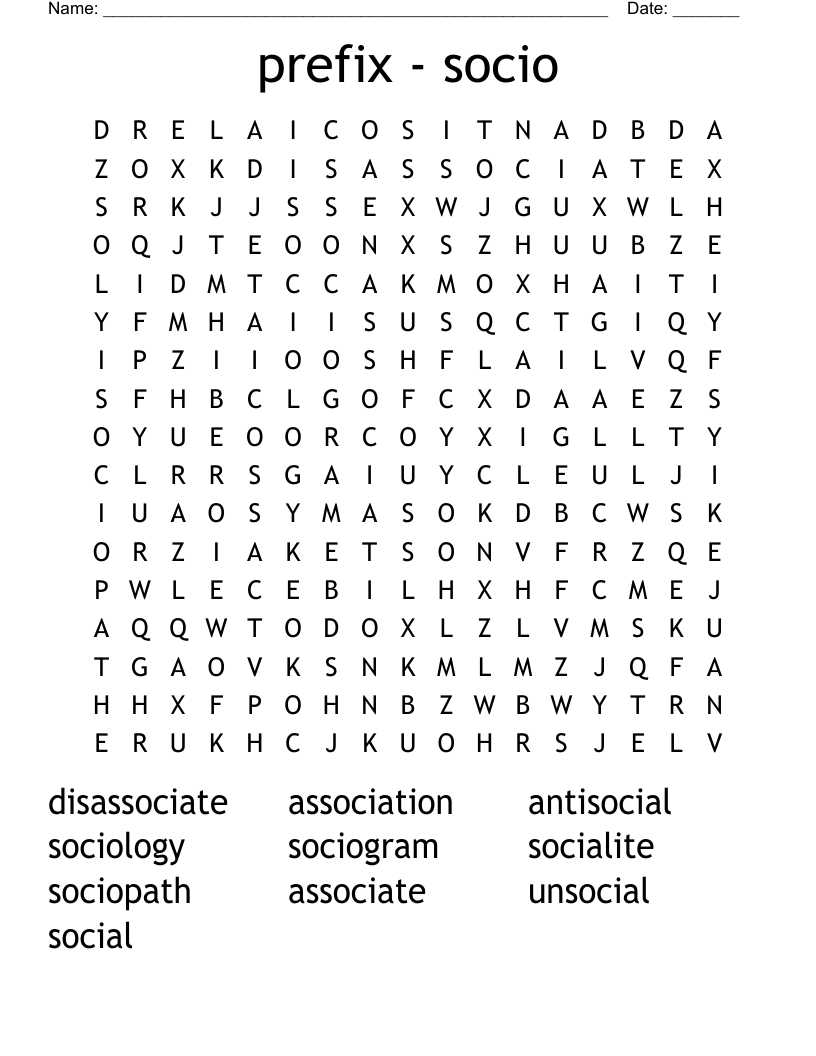 prefix - socio Word Search
