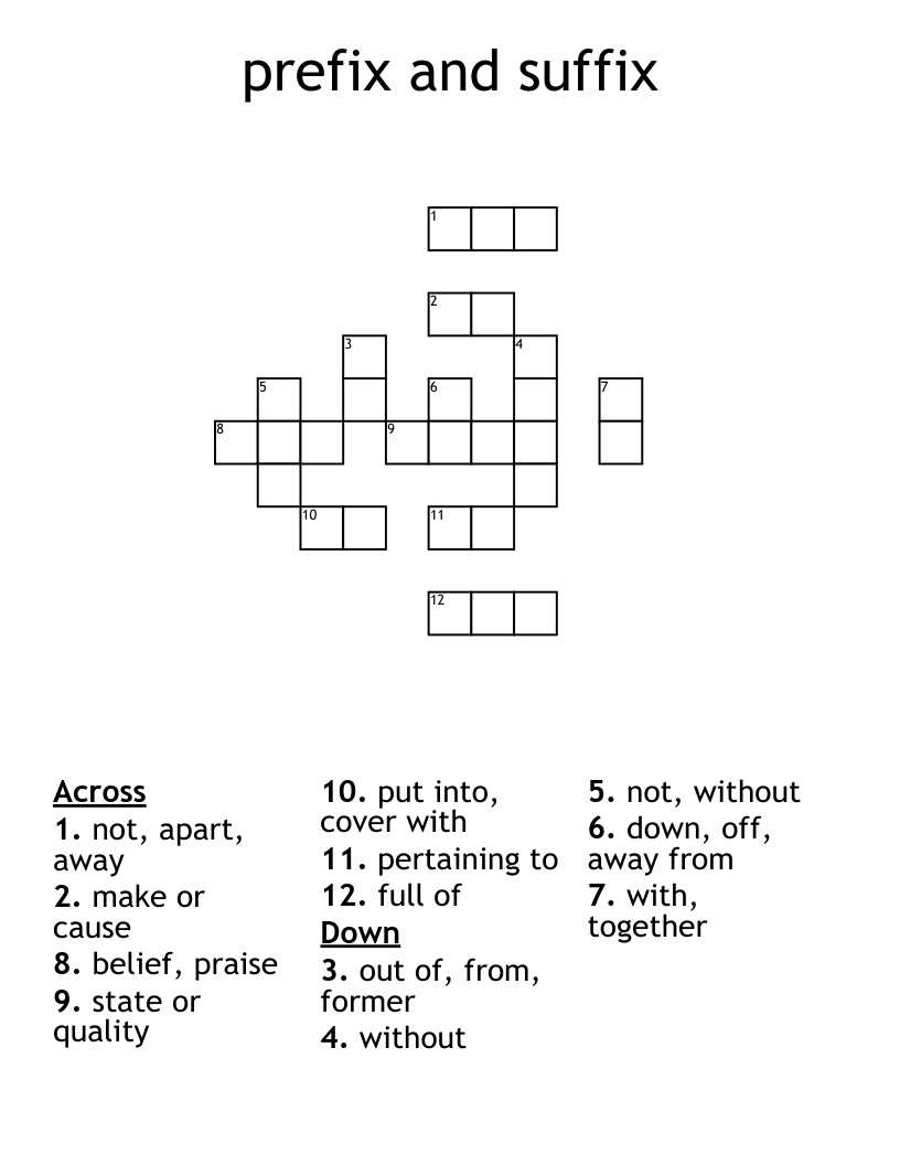 prefix and suffix  Crossword