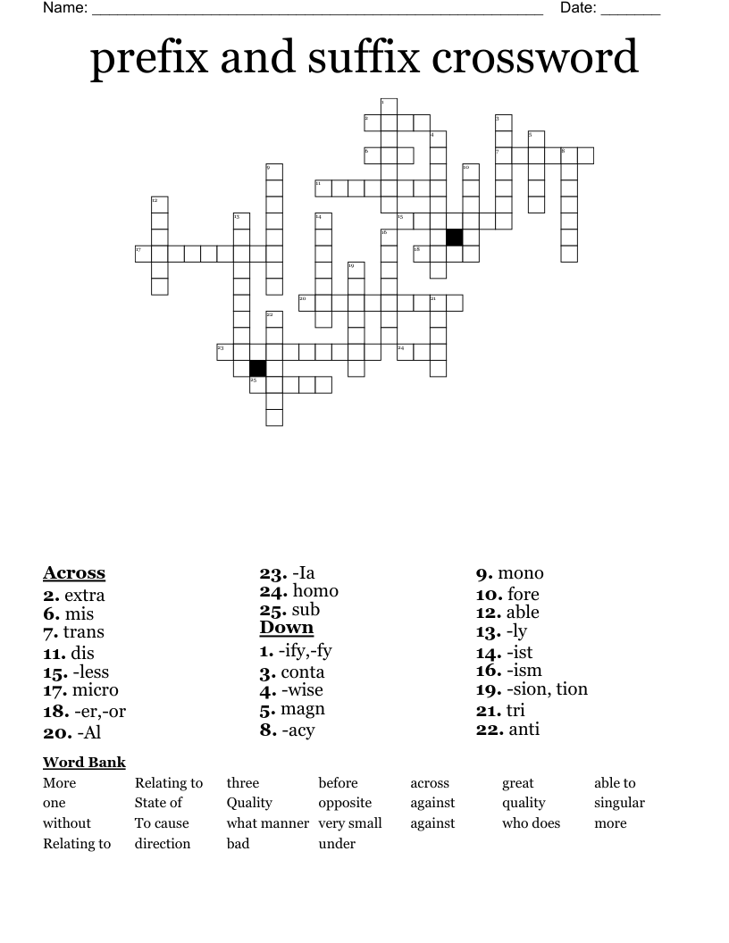 prefix and suffix crossword