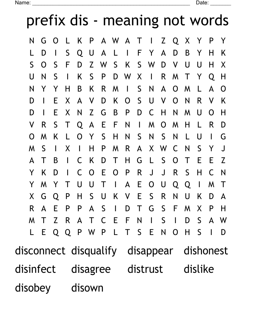prefix dis - meaning not words Word Search