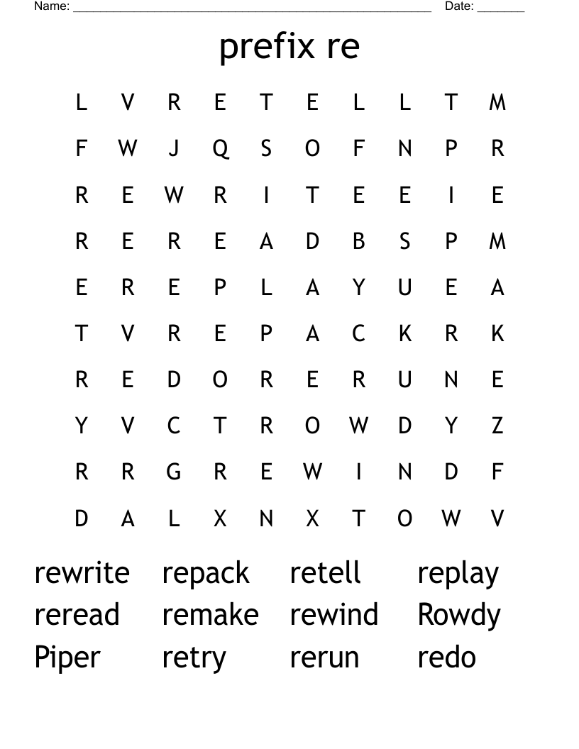 prefix re Word Search