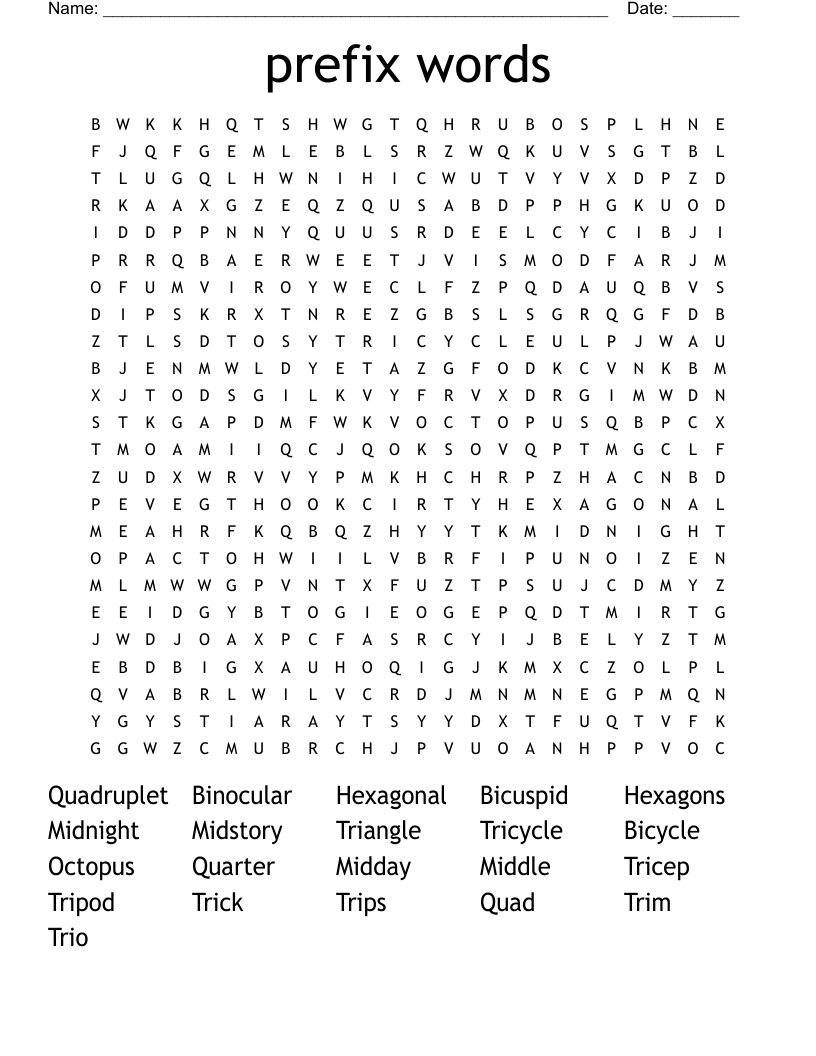 prefix words Word Search
