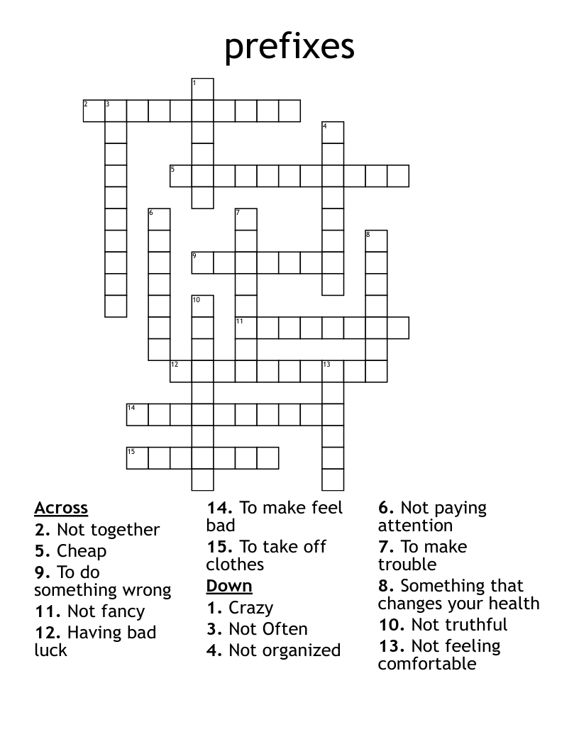 prefixes Crossword