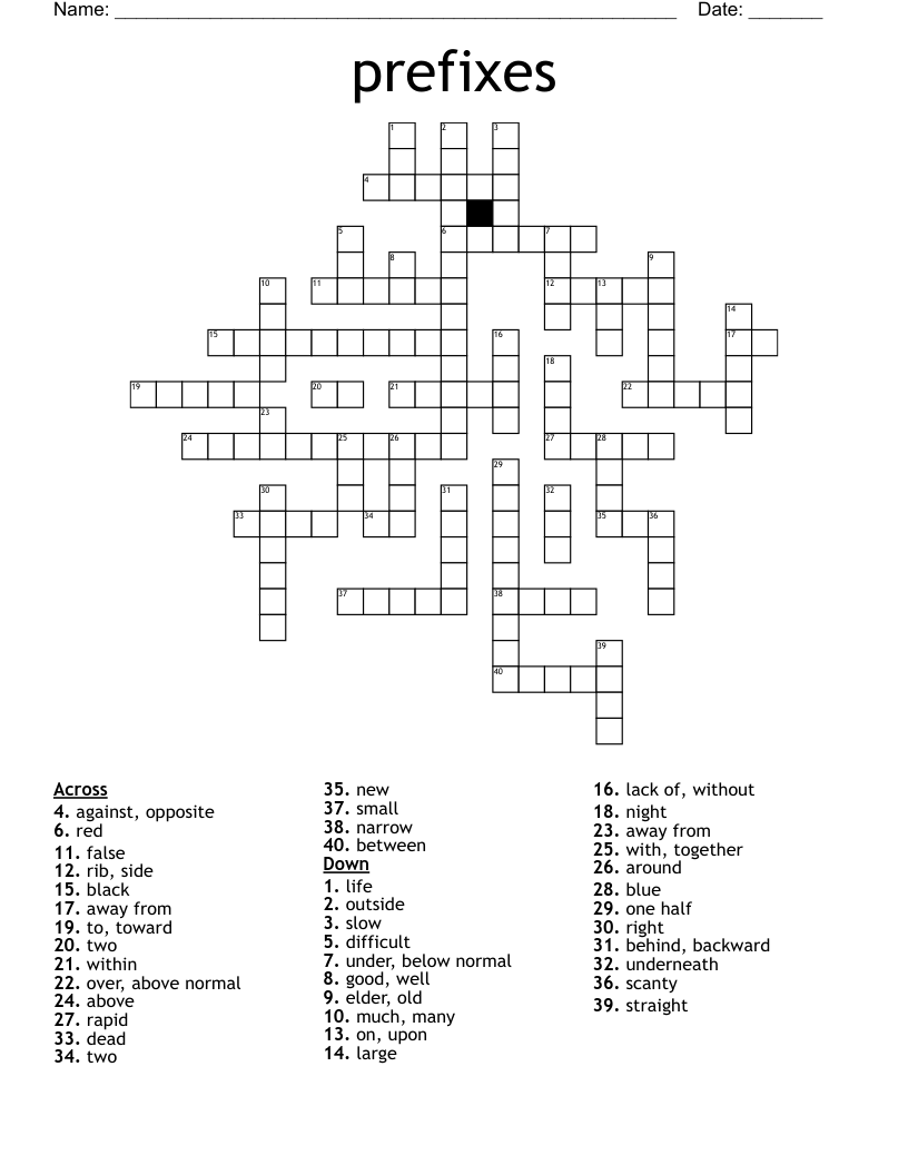 prefixes Crossword