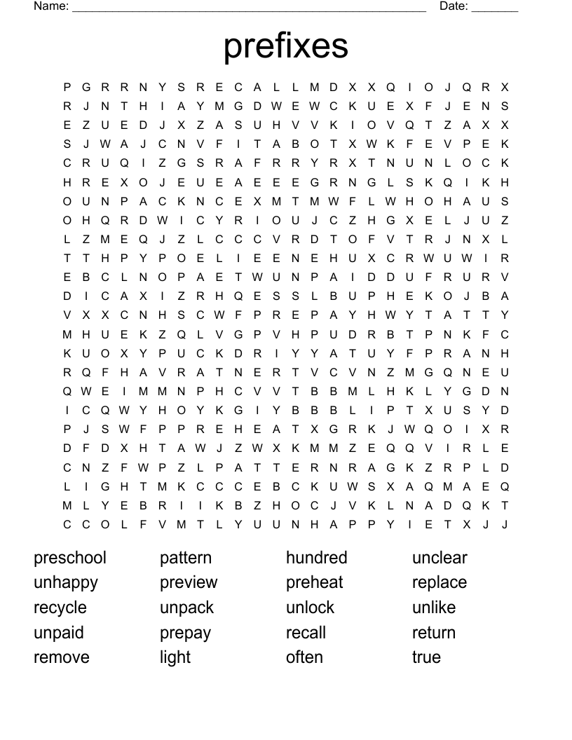 prefixes Word Search