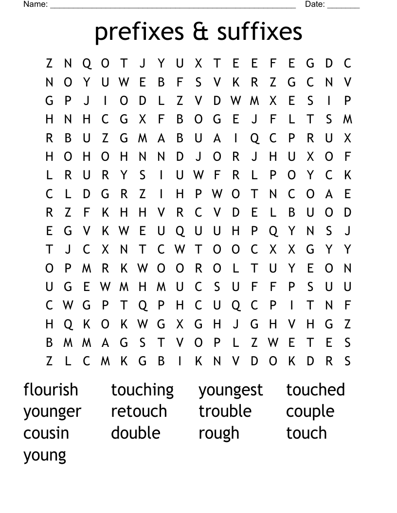 prefixes & suffixes Word Search