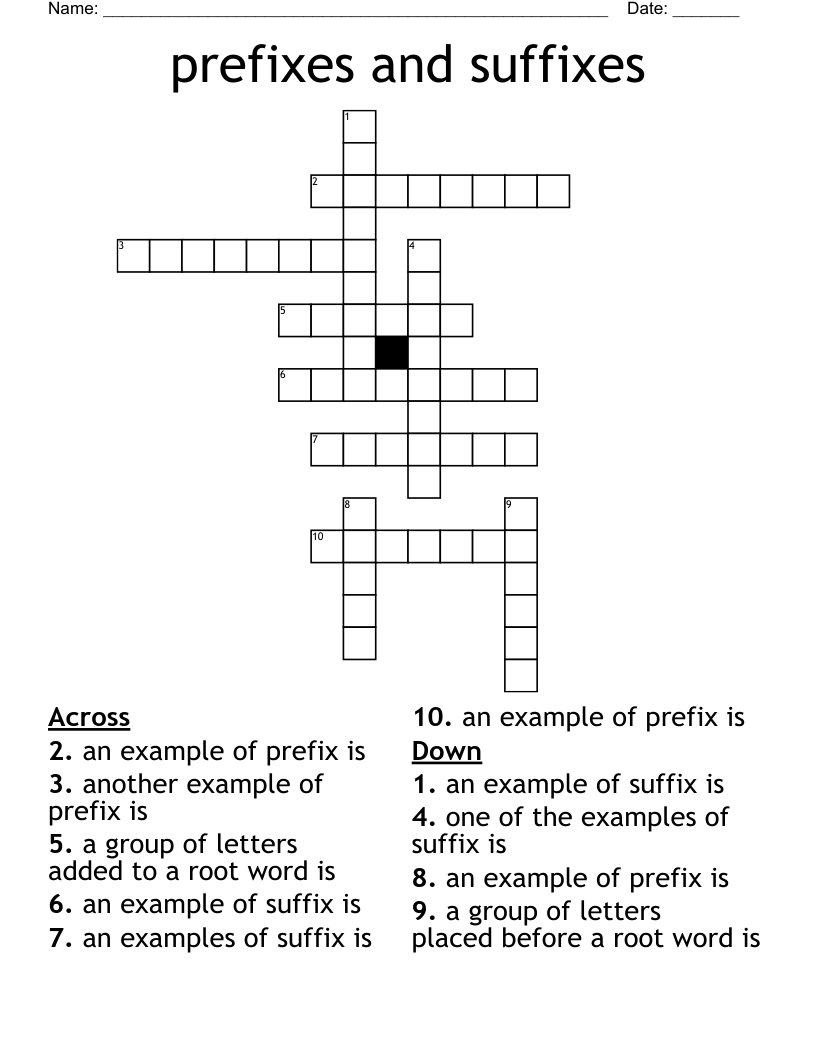 prefixes and suffixes Crossword