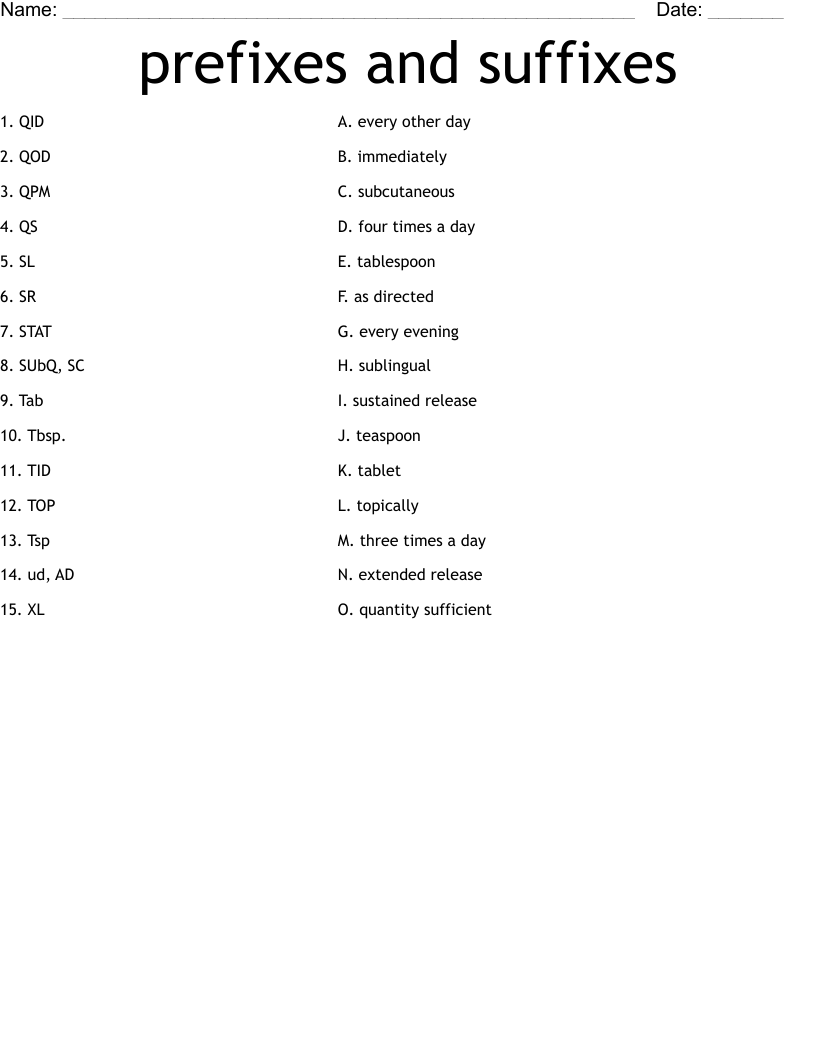 prefixes and suffixes Worksheet