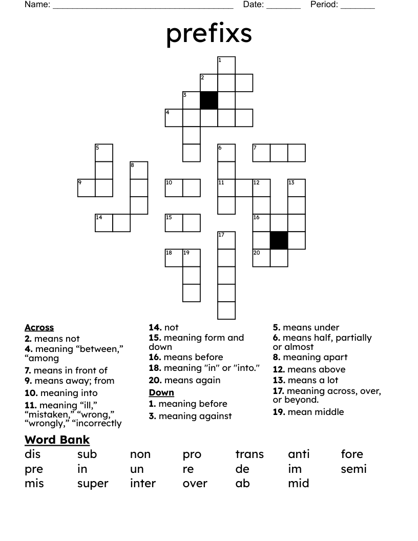prefixs  Crossword