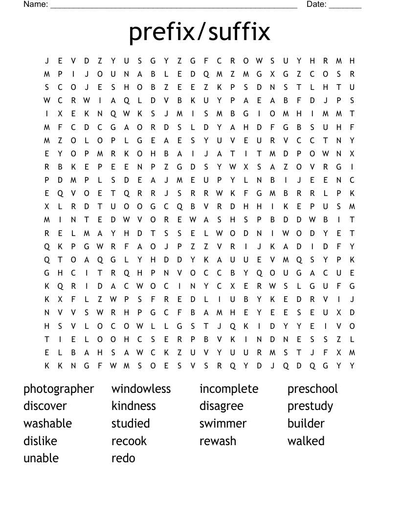 prefix/suffix Word Search