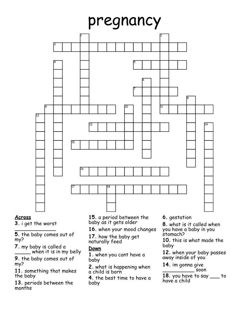 pregnancy  Crossword