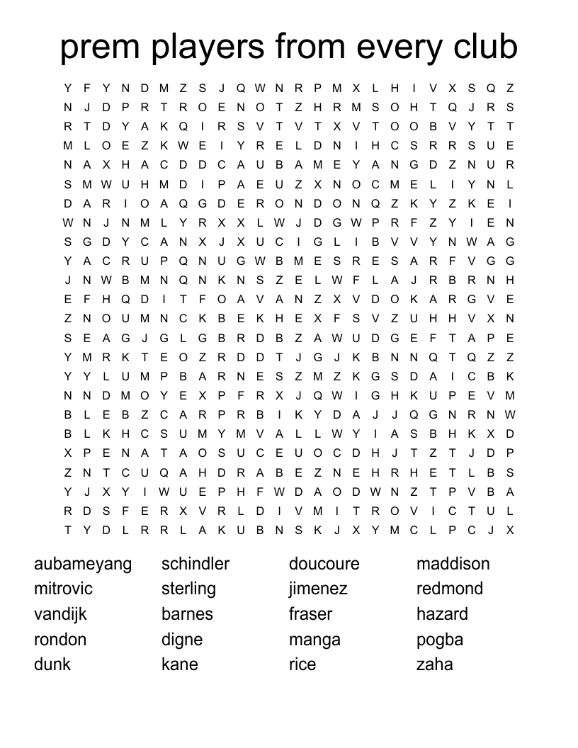 prem players from every club Word Search