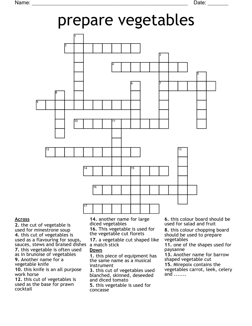 prepare vegetables Crossword