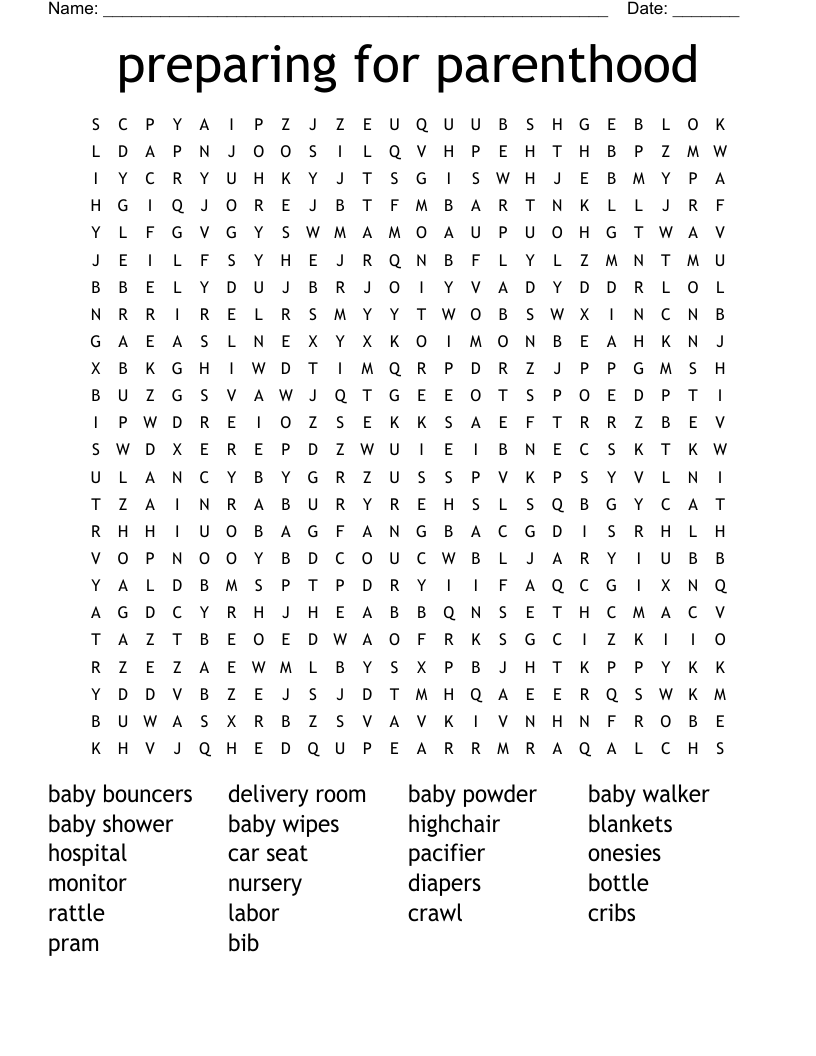 preparing for parenthood Word Search