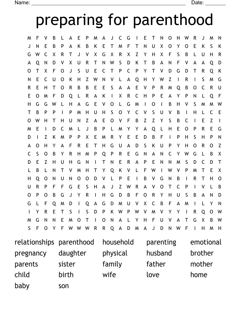 preparing for parenthood Word Search