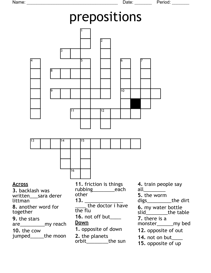 prepositions Crossword