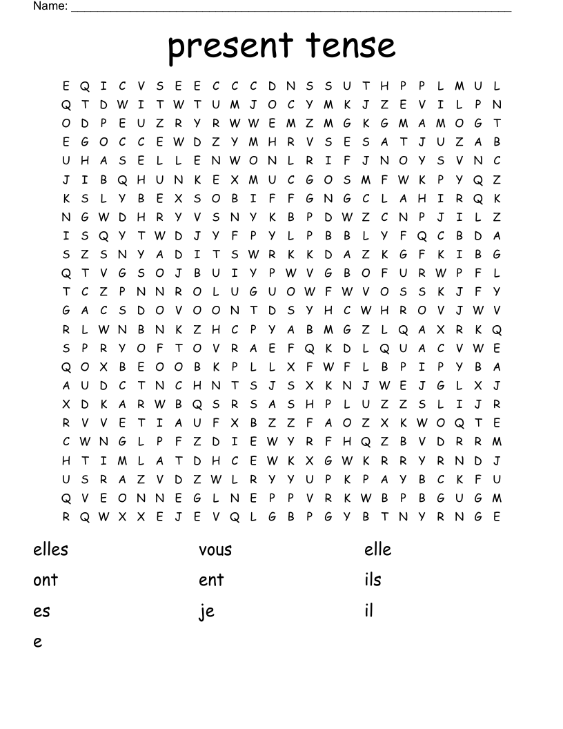 present tense Word Search