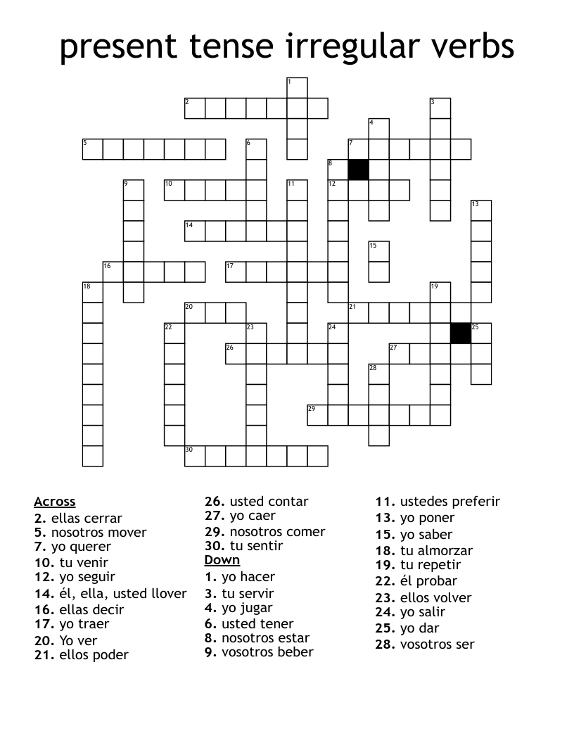 present tense irregular verbs Crossword
