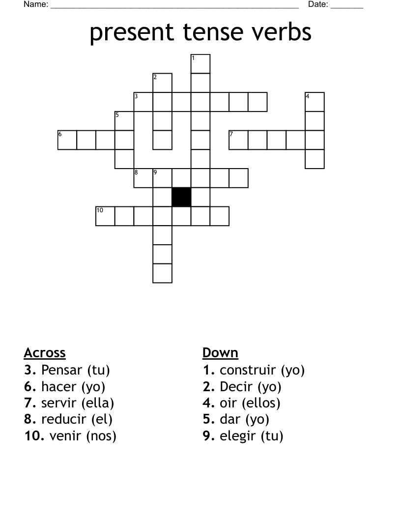 present tense verbs  Crossword