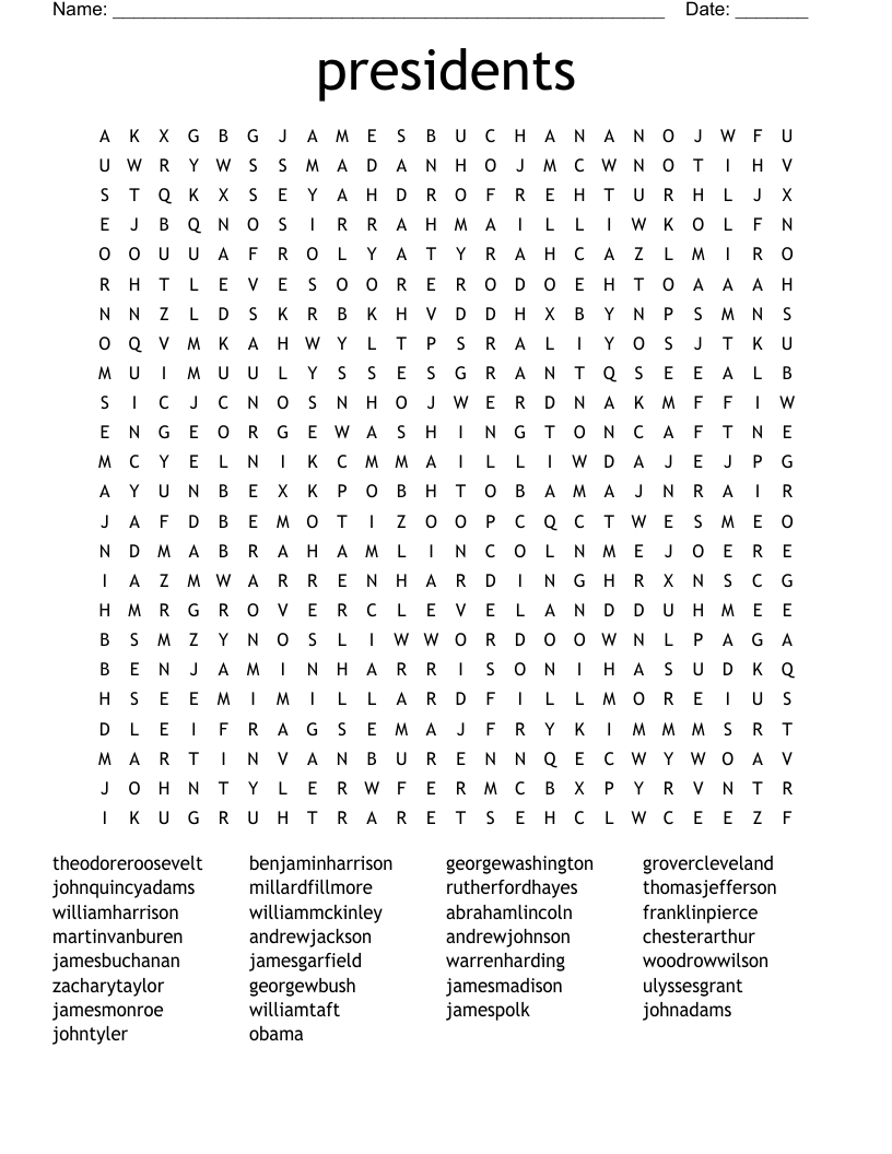 presidents Word Search