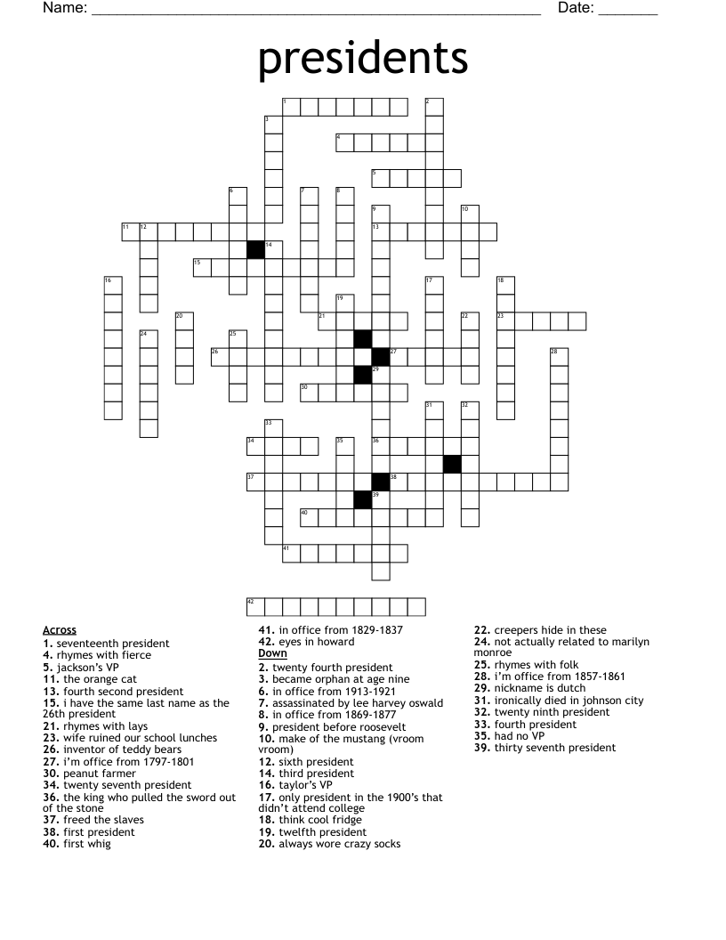 presidents  Crossword