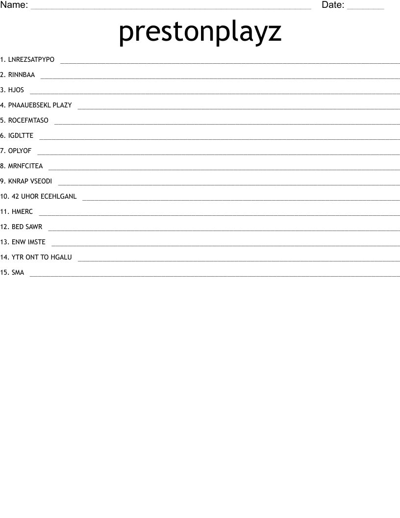 prestonplayz Word Scramble