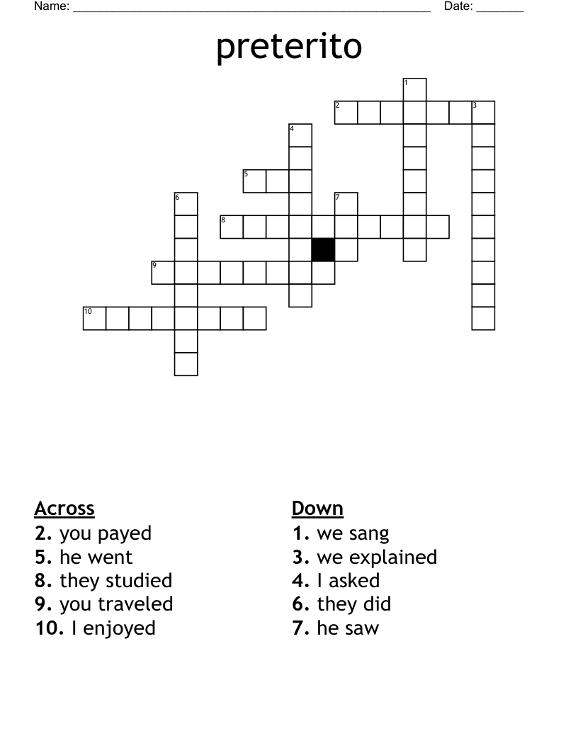 preterito Crossword
