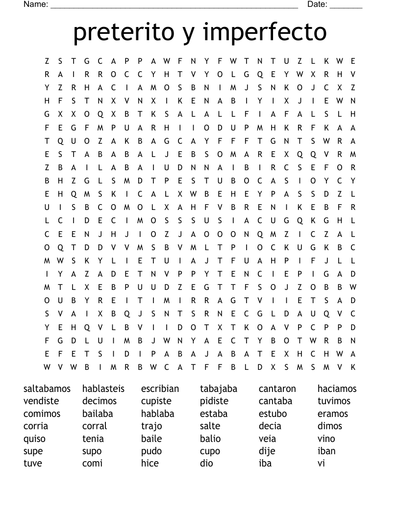 preterito y imperfecto Word Search